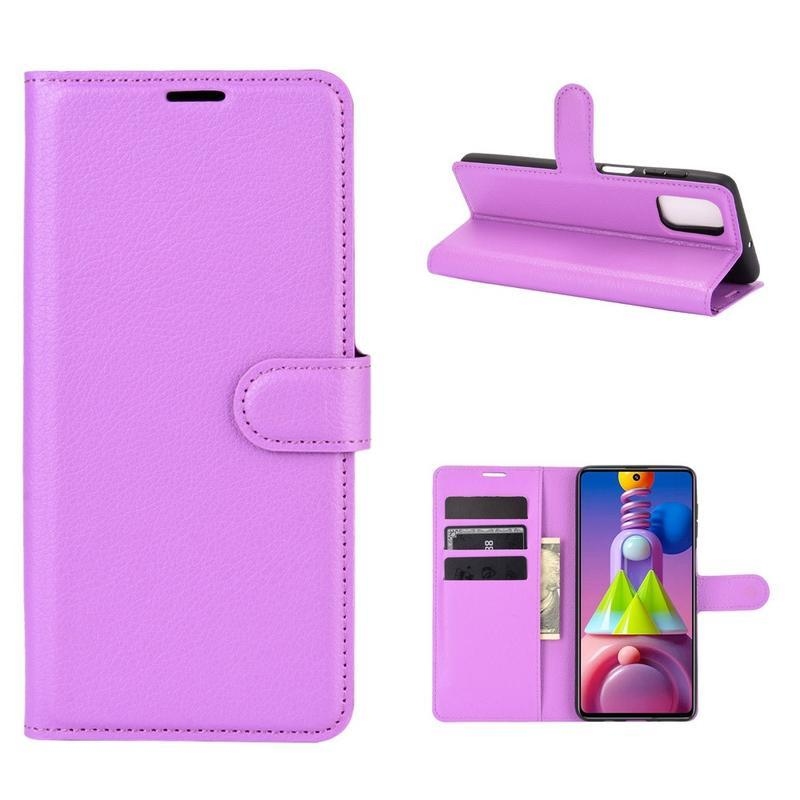 Litchi PU kožené peněženkové puzdro na mobil Samsung Galaxy M51 - fialové