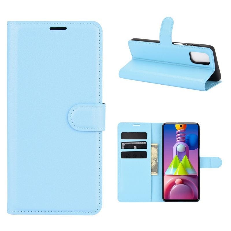 Litchi PU kožené peněženkové puzdro na mobil Samsung Galaxy M51 - modré