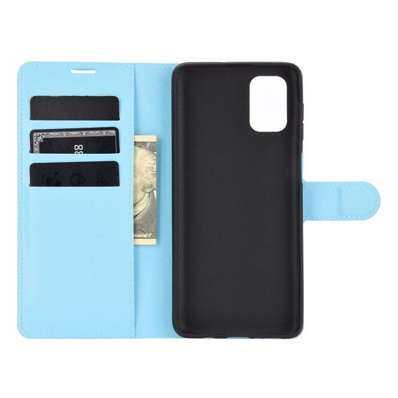 Litchi PU kožené peněženkové puzdro na mobil Samsung Galaxy M51 - modré