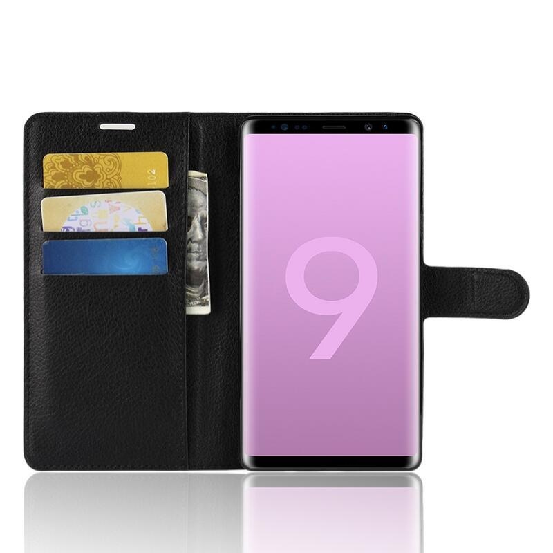 Litchi PU kožené peněženkové puzdro na mobil Samsung Galaxy Note 9 - čierne