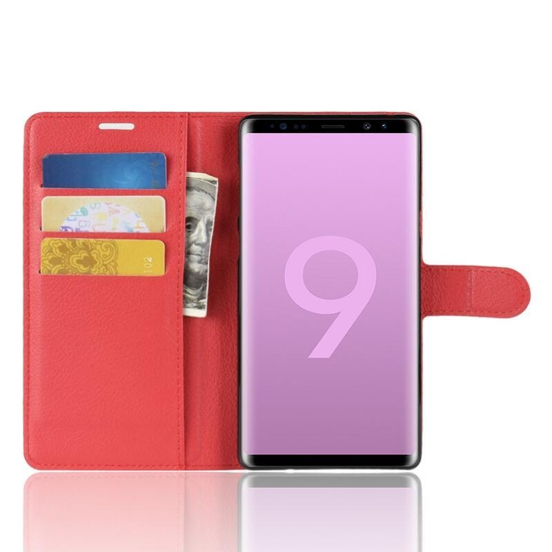 Litchi PU kožené peněženkové puzdro na mobil Samsung Galaxy Note 9 - červené