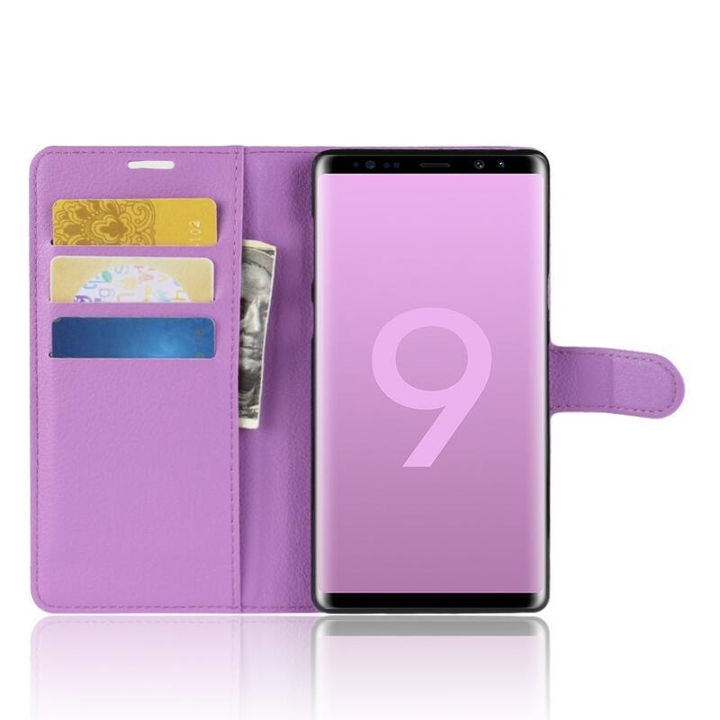 Litchi PU kožené peněženkové puzdro na mobil Samsung Galaxy Note 9 - fialové