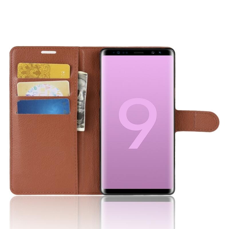 Litchi PU kožené peněženkové puzdro na mobil Samsung Galaxy Note 9 - hnedé