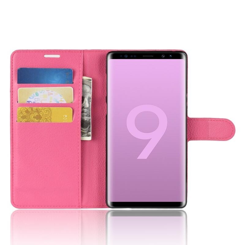 Litchi PU kožené peněženkové puzdro na mobil Samsung Galaxy Note 9 - rose