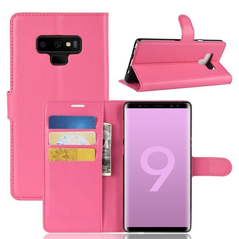 Litchi PU kožené peněženkové puzdro na mobil Samsung Galaxy Note 9 - rose