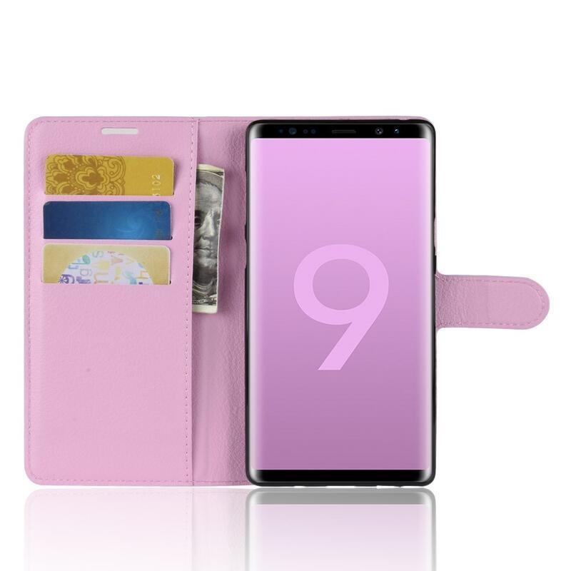 Litchi PU kožené peněženkové puzdro na mobil Samsung Galaxy Note 9 - ružové