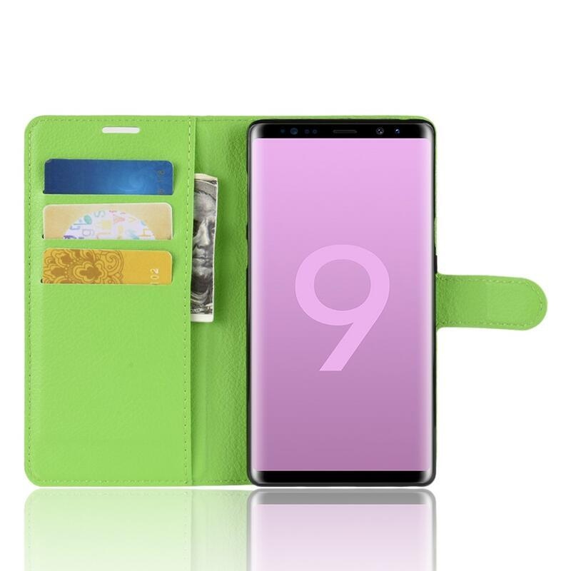 Litchi PU kožené peněženkové puzdro na mobil Samsung Galaxy Note 9 - zelené