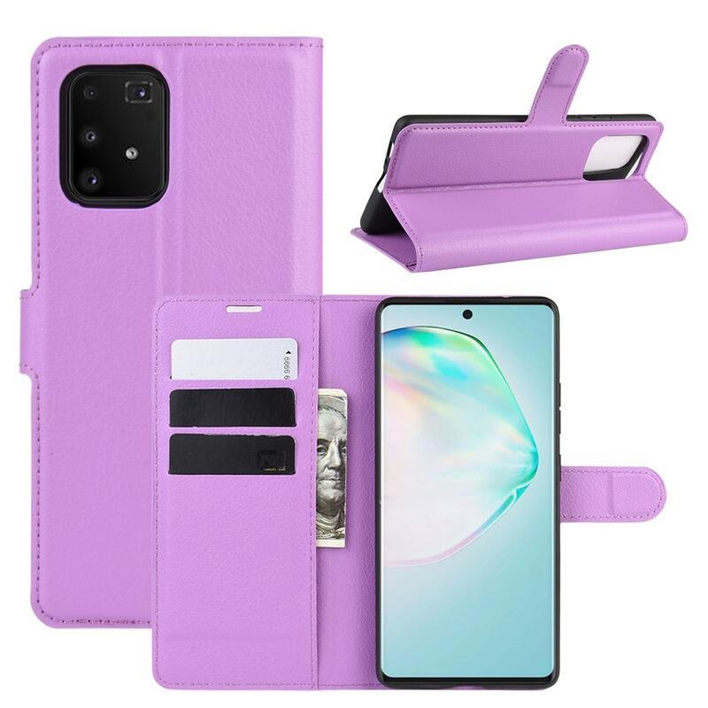 Litchi PU kožené peněženkové puzdro na mobil Samsung Galaxy S10 Lite - fialové