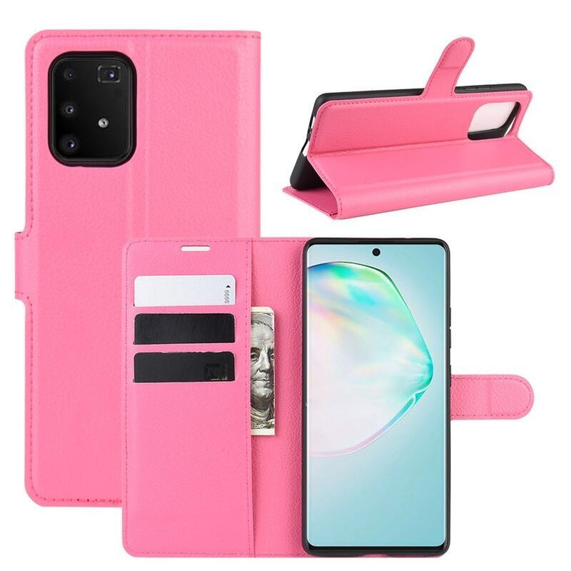 Litchi PU kožené peněženkové puzdro na mobil Samsung Galaxy S10 Lite - rose