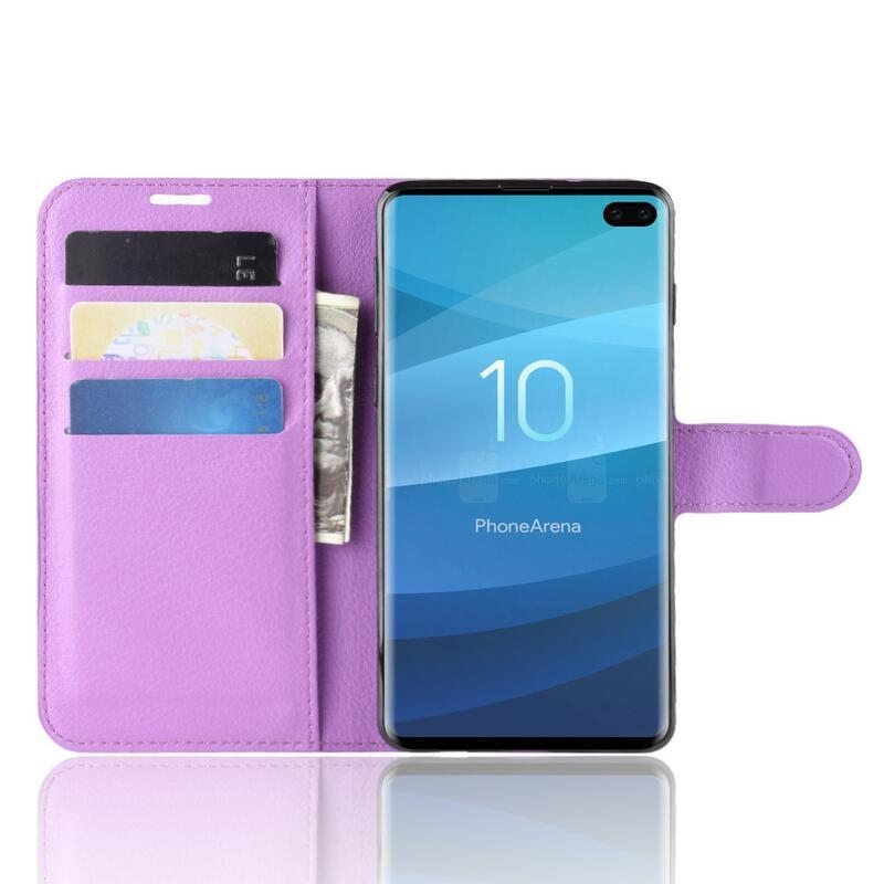 Litchi PU kožené peněženkové puzdro na mobil Samsung Galaxy S10 plus - fialové