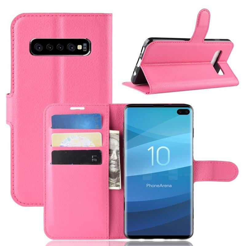 Litchi PU kožené peněženkové puzdro na mobil Samsung Galaxy S10 plus - rose