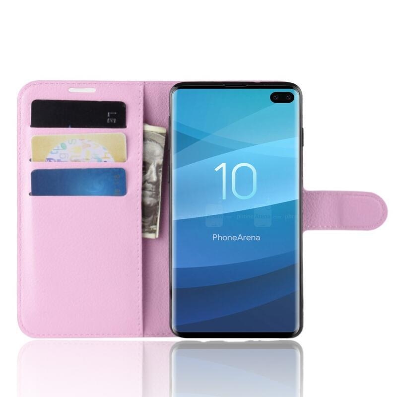 Litchi PU kožené peněženkové puzdro na mobil Samsung Galaxy S10 plus - ružové