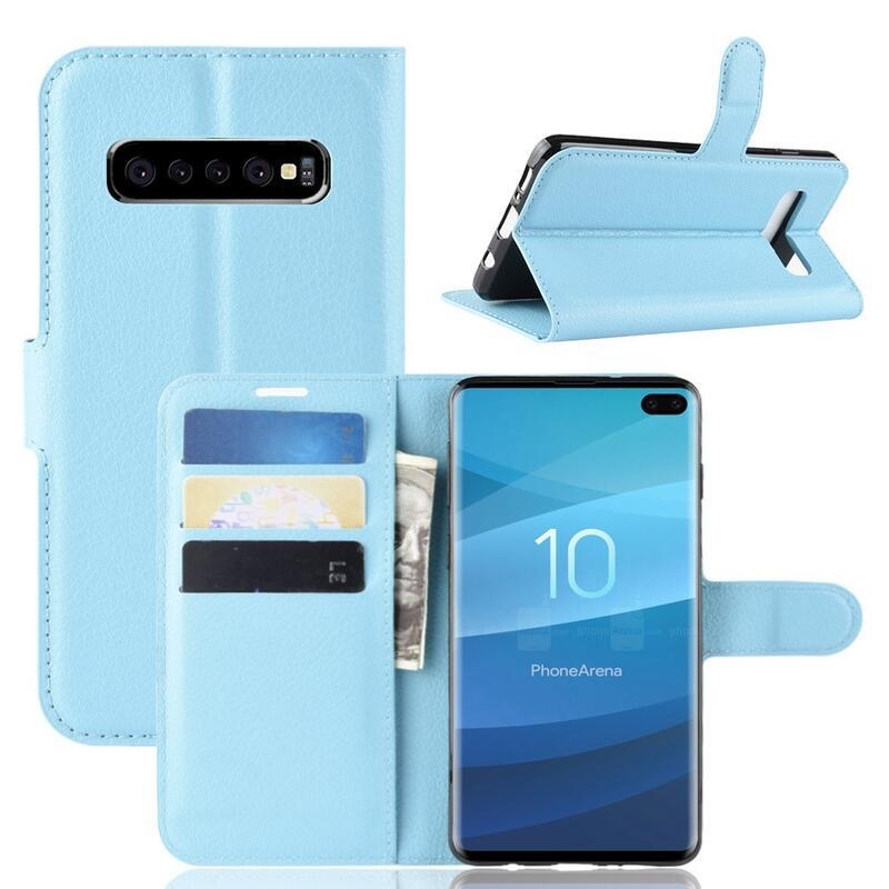 Litchi PU kožené peněženkové puzdro na mobil Samsung Galaxy S10 plus - svetlomodré