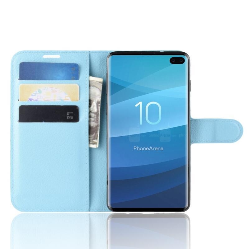 Litchi PU kožené peněženkové puzdro na mobil Samsung Galaxy S10 plus - svetlomodré