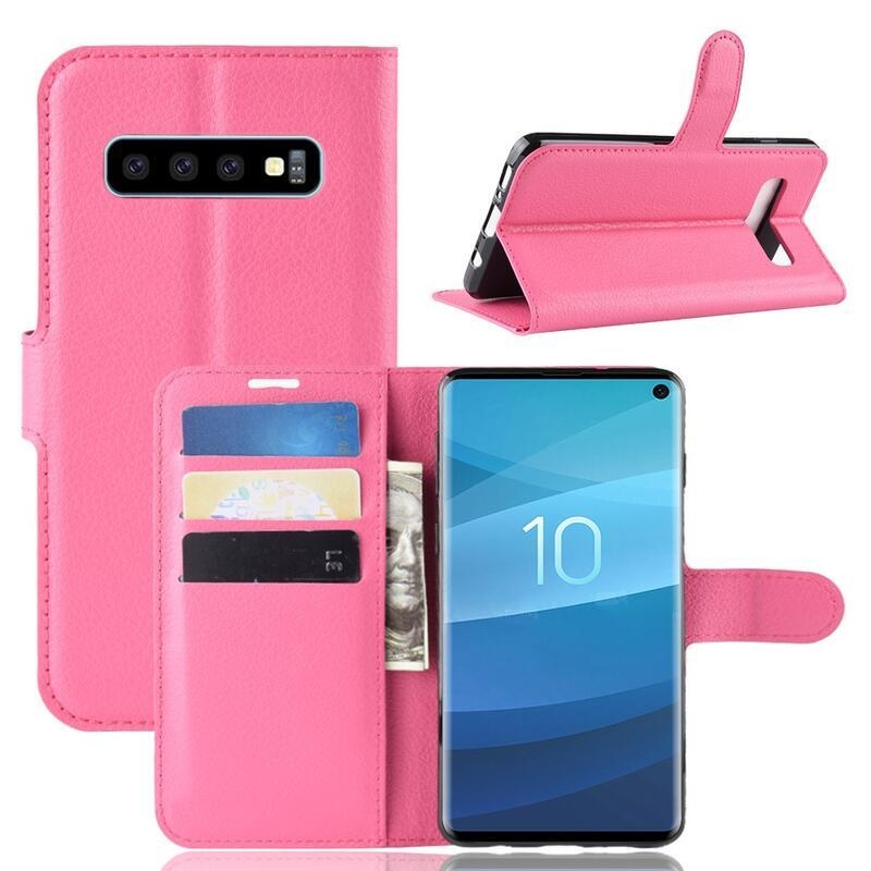 Litchi PU kožené peněženkové puzdro na mobil Samsung Galaxy S10 - rose