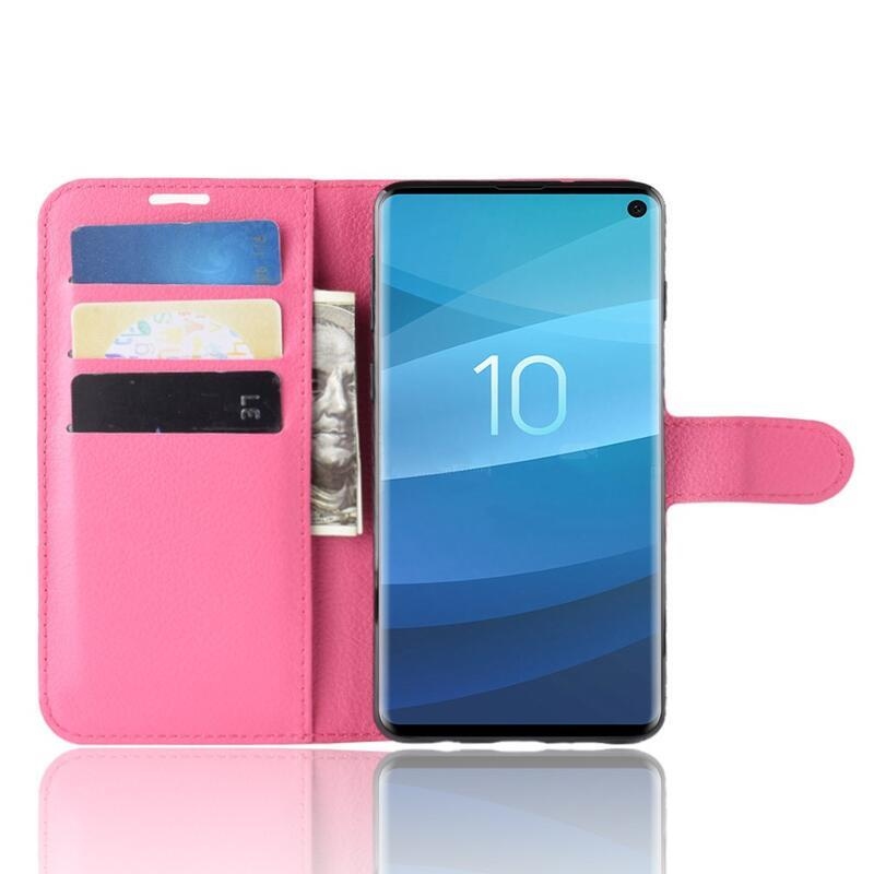 Litchi PU kožené peněženkové puzdro na mobil Samsung Galaxy S10 - rose