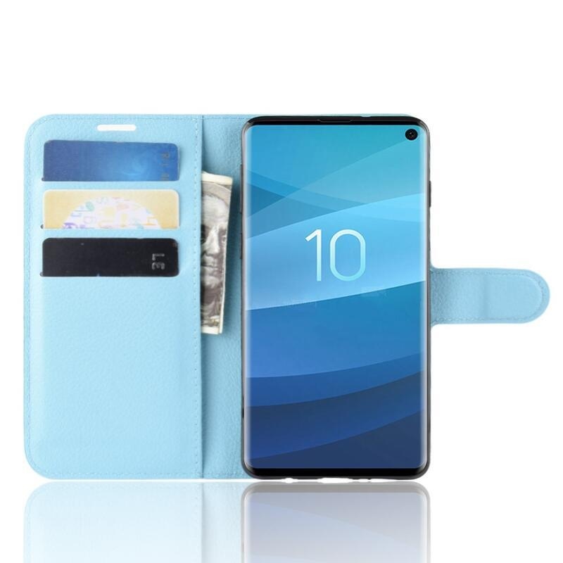 Litchi PU kožené peněženkové puzdro na mobil Samsung Galaxy S10 - svetlomodré