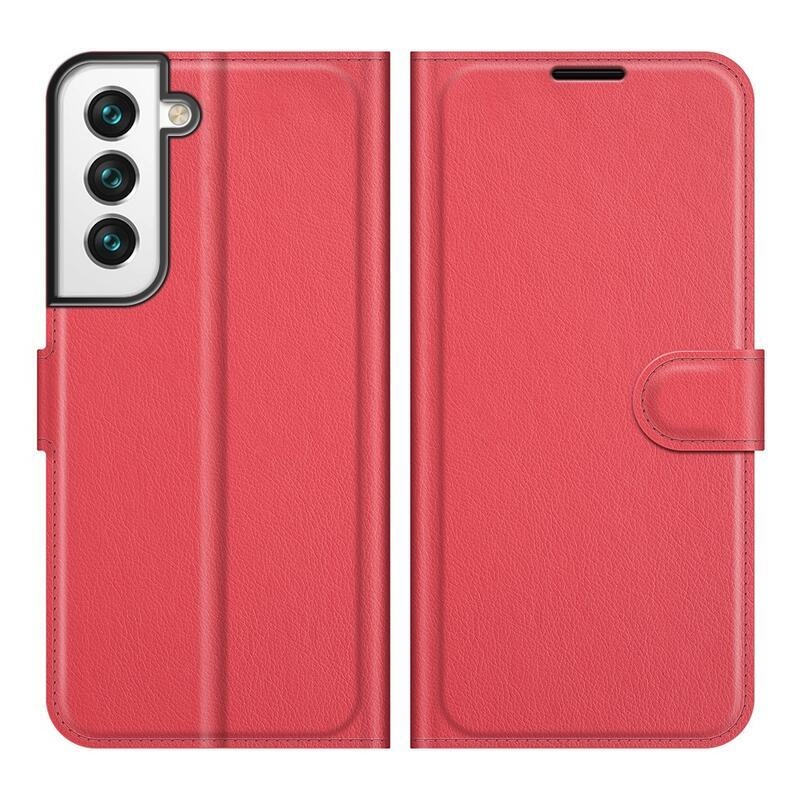 Litchi PU kožené peňaženkové púzdro na mobil Samsung Galaxy S22+ 5G - červené