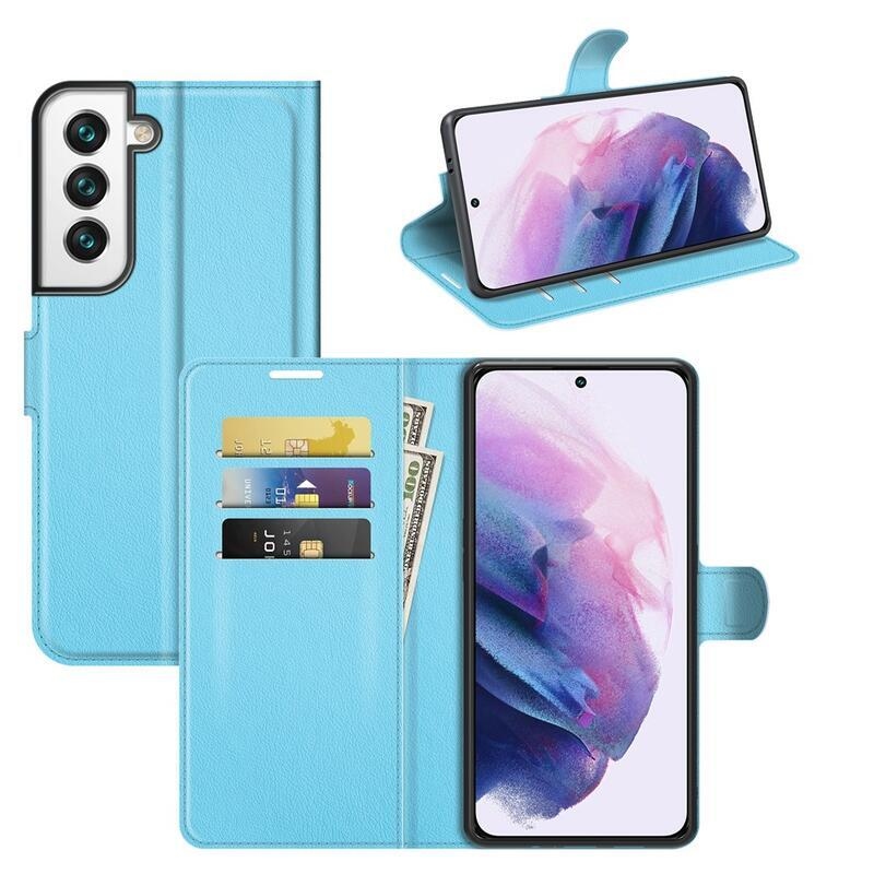 Litchi PU kožené peňaženkové púzdro na mobil Samsung Galaxy S22+ 5G - modré