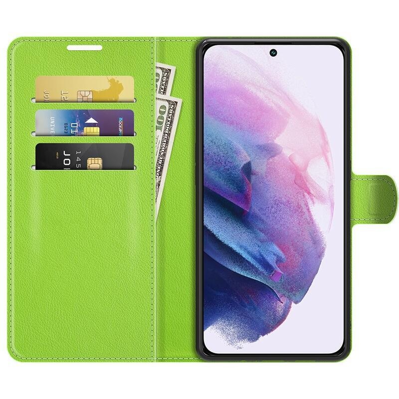 Litchi PU kožené peňaženkové púzdro na mobil Samsung Galaxy S22+ 5G - zelené