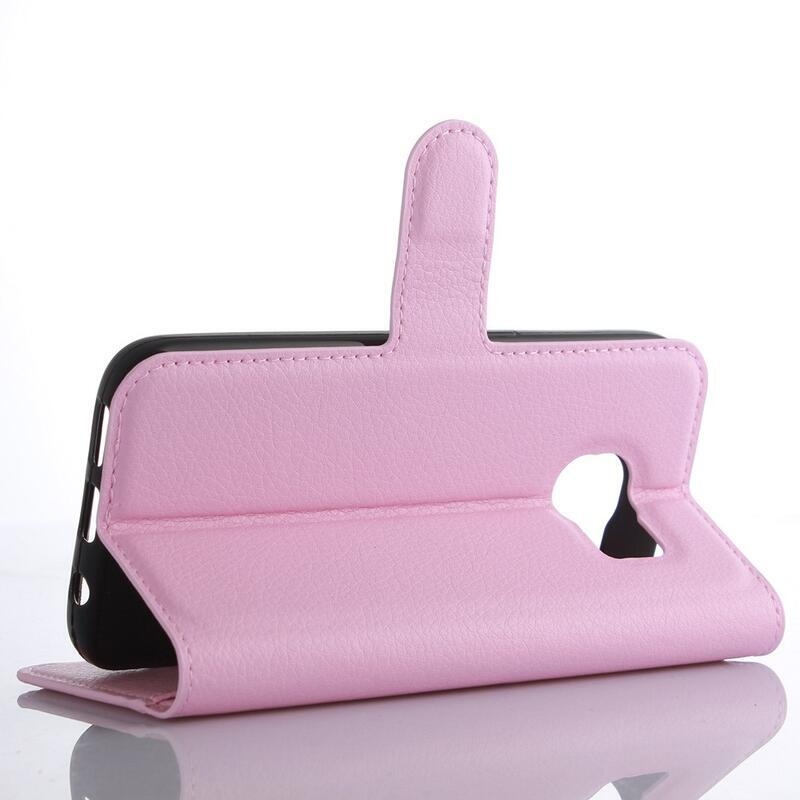 Litchi PU kožené peněženkové puzdro na mobil Samsung Galaxy S7 Edge - ružové