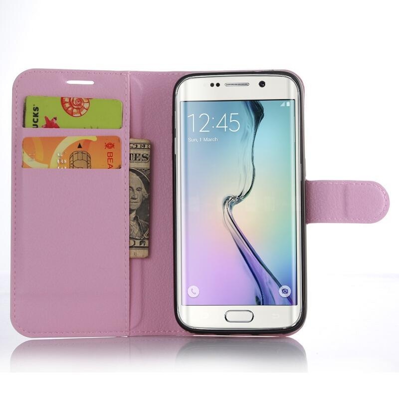 Litchi PU kožené peněženkové puzdro na mobil Samsung Galaxy S7 Edge - ružové
