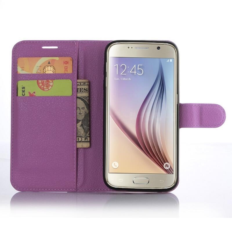 Litchi PU kožené peněženkové puzdro na mobil Samsung Galaxy S7 - fialové