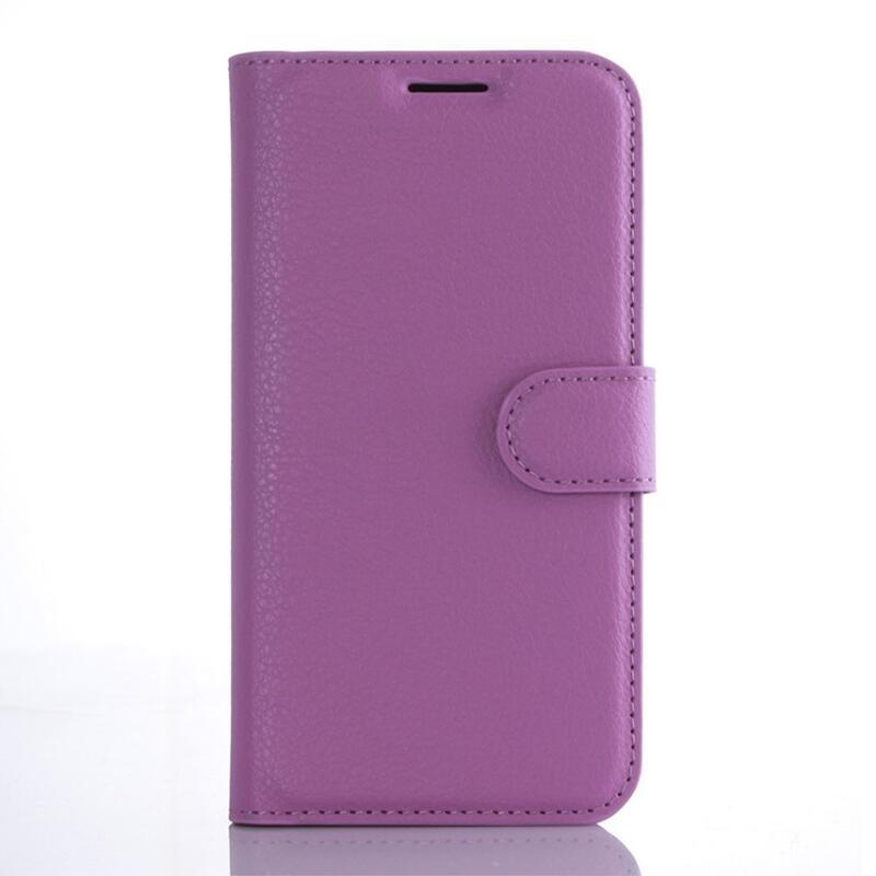 Litchi PU kožené peněženkové puzdro na mobil Samsung Galaxy S7 - fialové