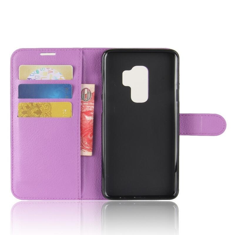 Litchi PU kožené peněženkové puzdro na mobil Samsung Galaxy S9 + - fialové