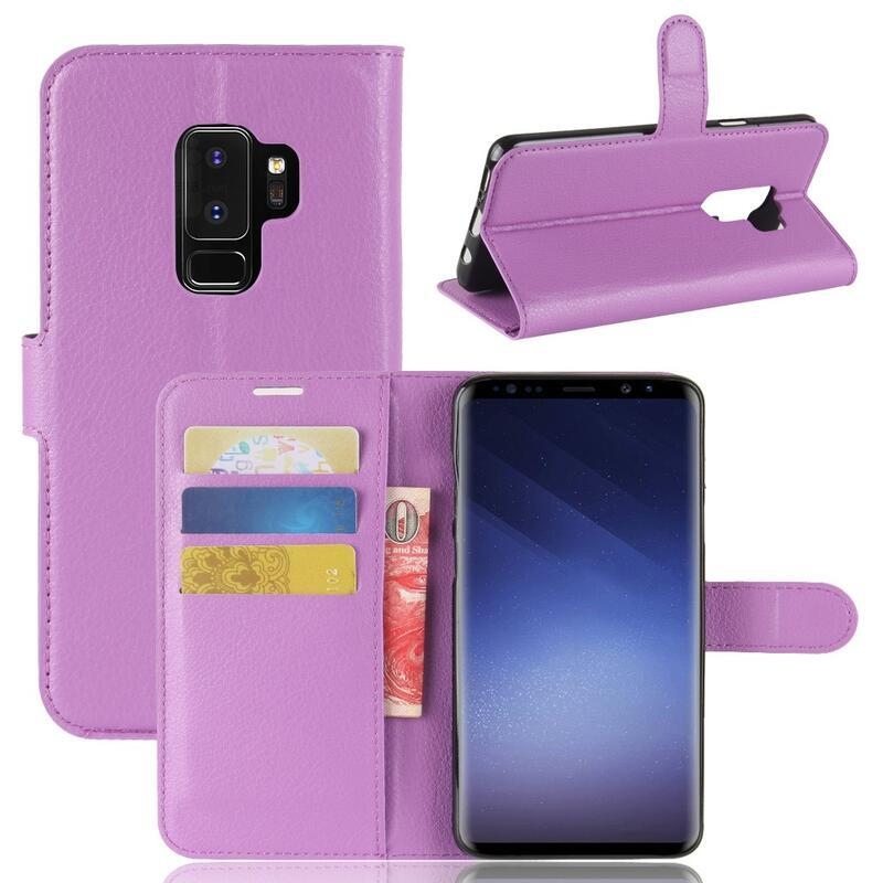 Litchi PU kožené peněženkové puzdro na mobil Samsung Galaxy S9 + - fialové
