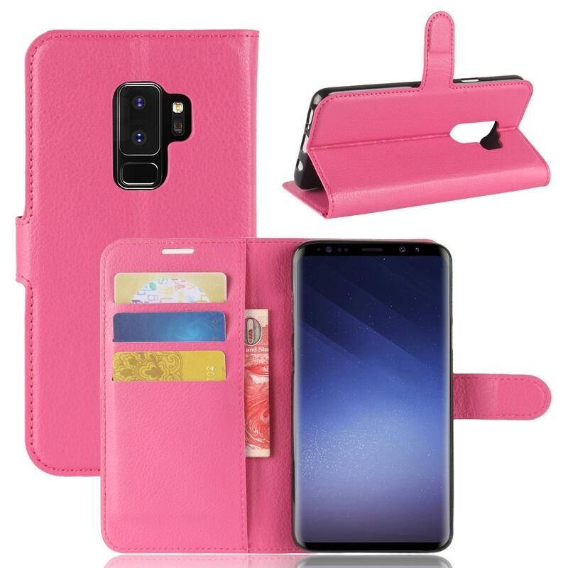 Litchi PU kožené peněženkové puzdro na mobil Samsung Galaxy S9 + - rose