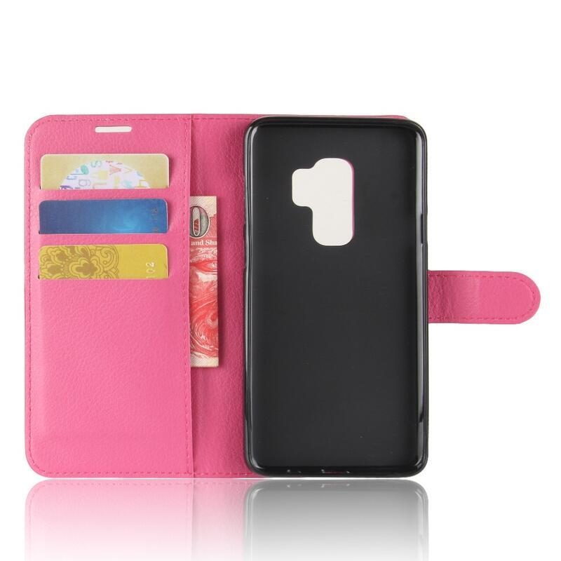 Litchi PU kožené peněženkové puzdro na mobil Samsung Galaxy S9 + - rose