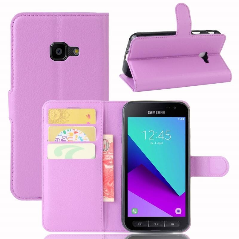 Litchi PU kožené peněženkové puzdro na mobil Samsung Galaxy Xcover 4 / 4S - fialové