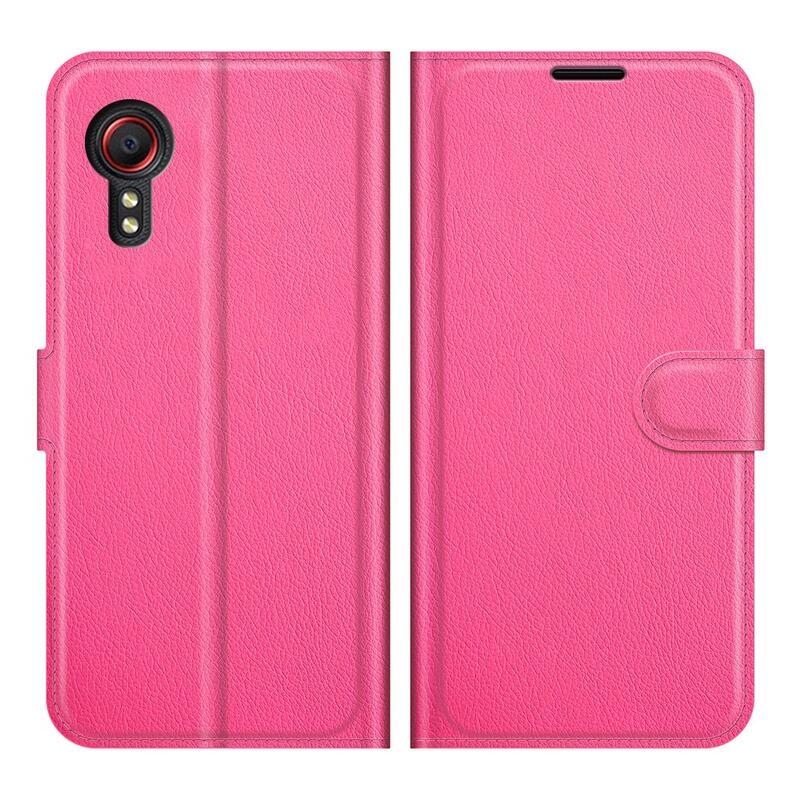 Litchi PU kožené peněženkové puzdro na mobil Samsung Galaxy Xcover 5 - rose