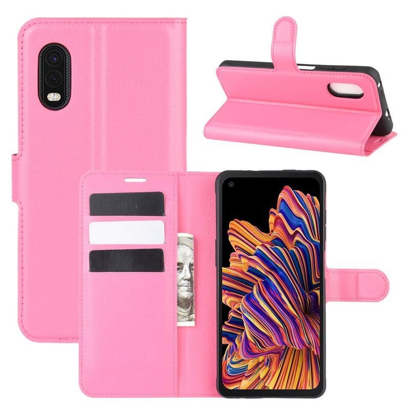 Litchi PU kožené peňaženkové púzdro na mobil Samsung Galaxy Xcover Pro - rose