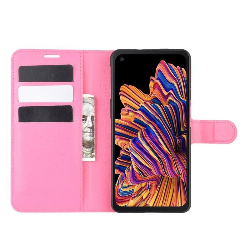 Litchi PU kožené peňaženkové púzdro na mobil Samsung Galaxy Xcover Pro - rose