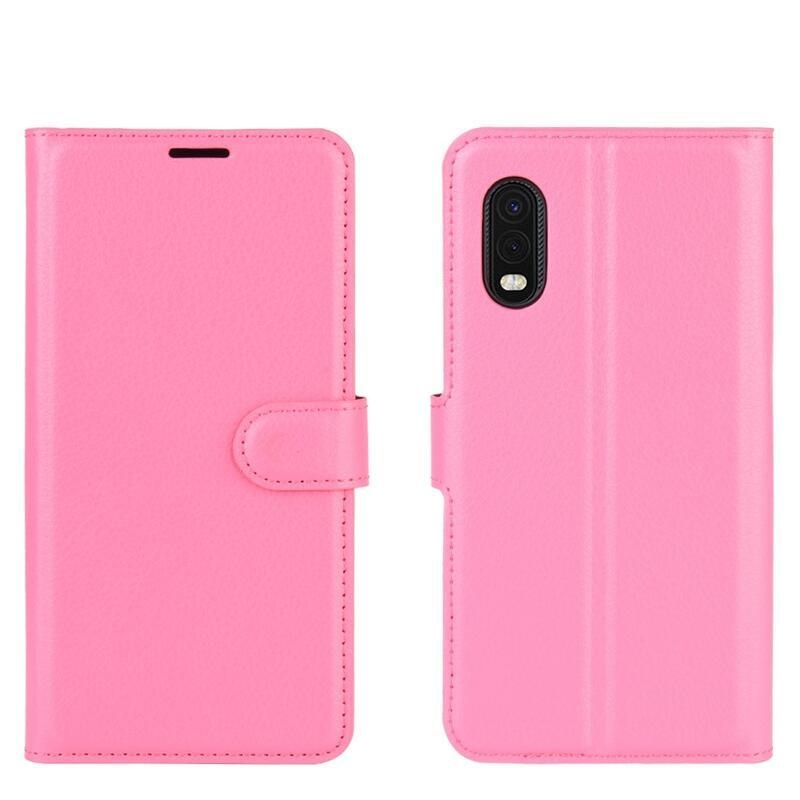 Litchi PU kožené peňaženkové púzdro na mobil Samsung Galaxy Xcover Pro - rose