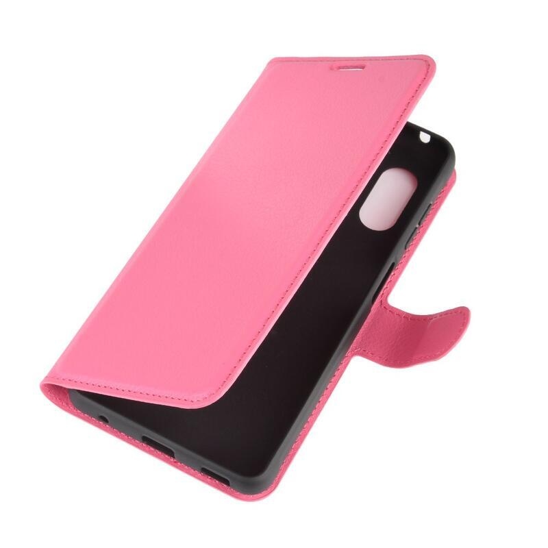 Litchi PU kožené peňaženkové púzdro na mobil Samsung Galaxy Xcover Pro - rose