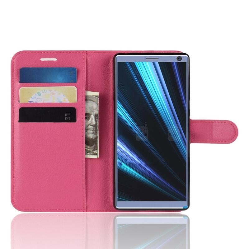 Litchi PU kožené peněženkové puzdro na mobil Sony Xperia 10 - rose