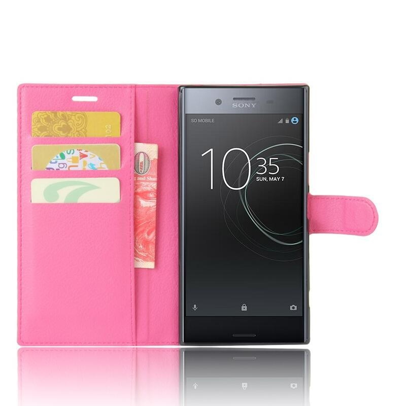 Litchi PU kožené peněženkové puzdro na mobil Sony Xperia XZ Premium - rose