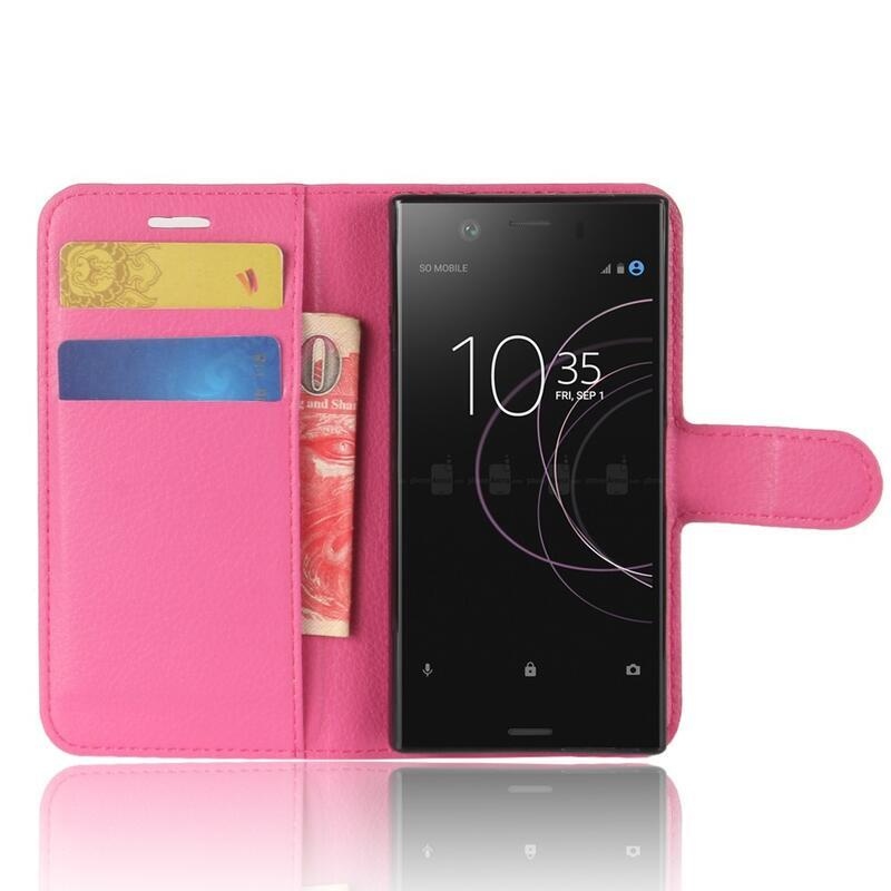 Litchi PU kožené peněženkové puzdro na mobil Sony Xperia XZ1 Compact - rose