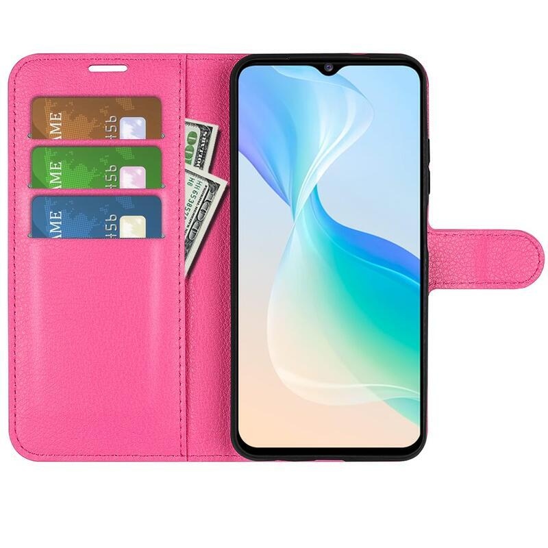 Litchi PU kožené peňaženkové púzdro na mobil Vivo Y76 5G/Y76s - rose