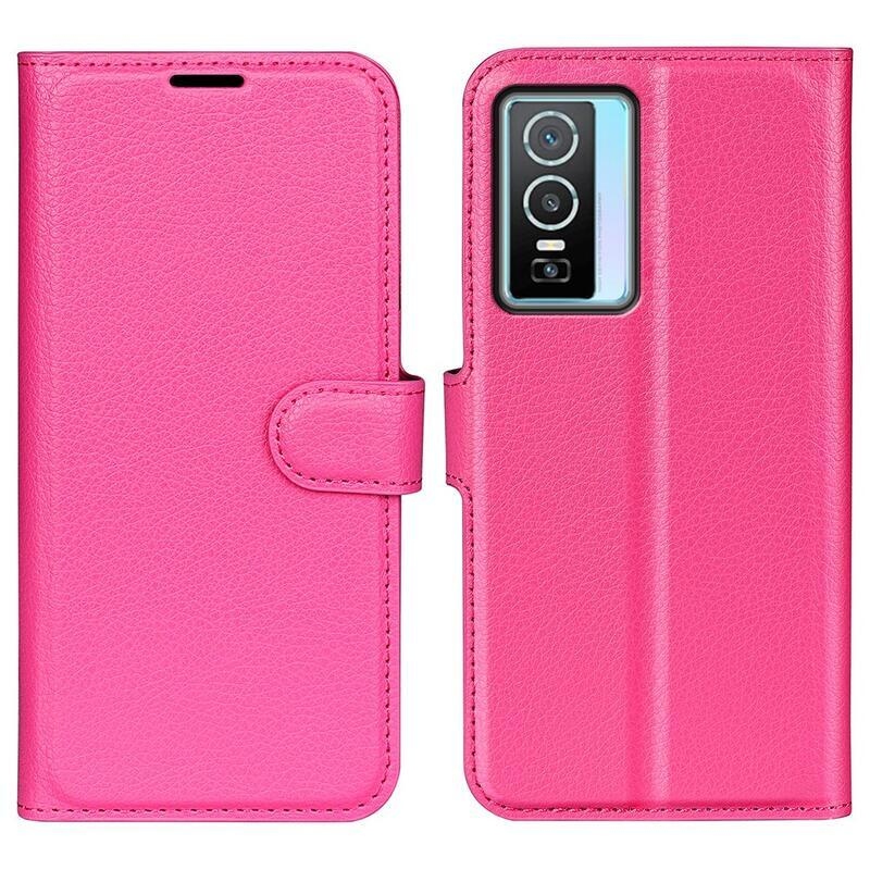 Litchi PU kožené peňaženkové púzdro na mobil Vivo Y76 5G/Y76s - rose