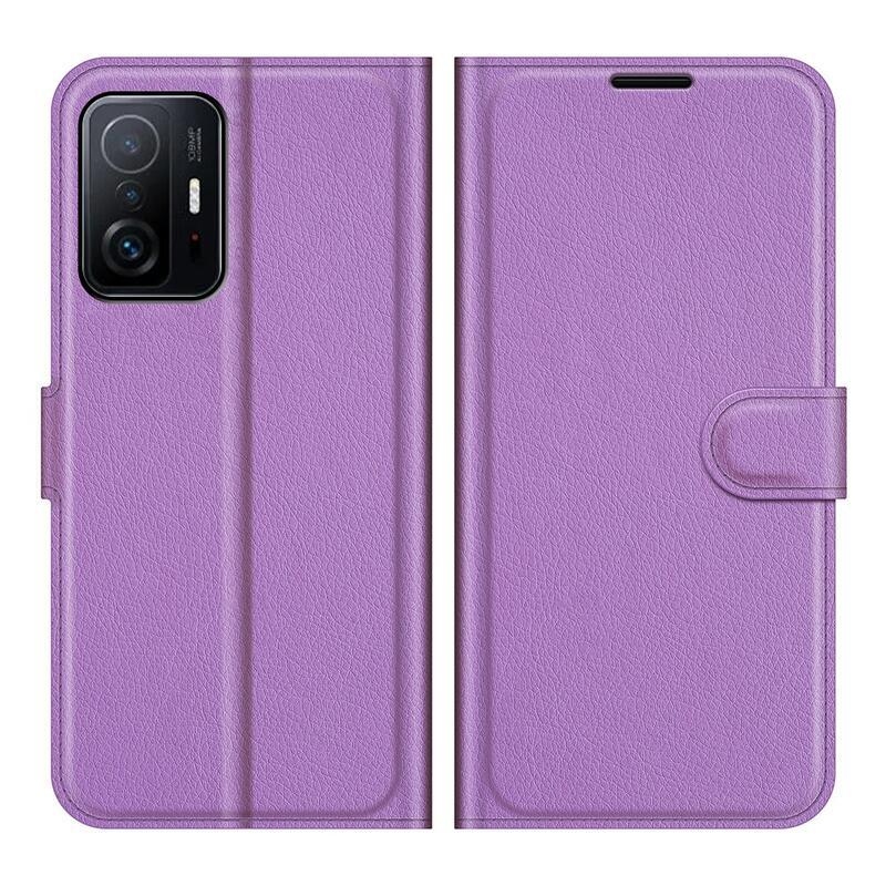Litchi PU kožené peněženkové puzdro na mobil Xiaomi 11T / 11T Pro - fialové