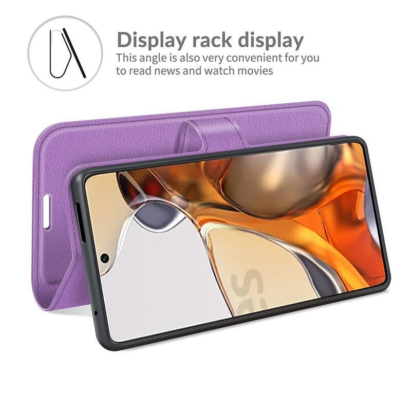 Litchi PU kožené peněženkové puzdro na mobil Xiaomi 11T / 11T Pro - fialové
