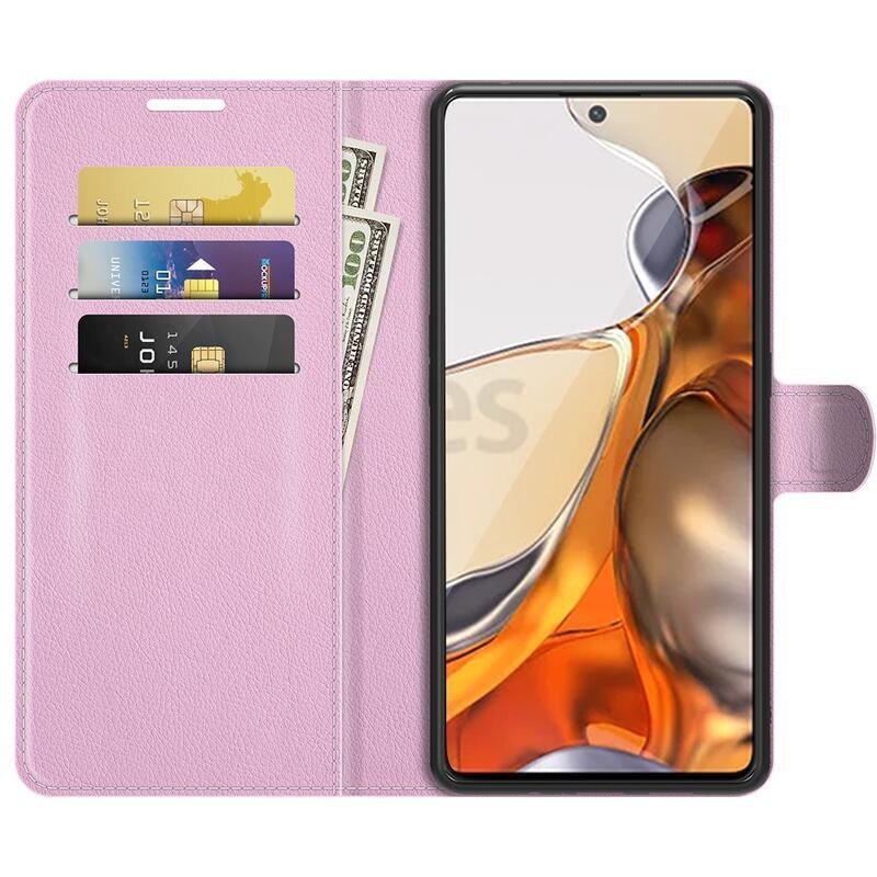 Litchi PU kožené peněženkové puzdro na mobil Xiaomi 11T / 11T Pro - ružové
