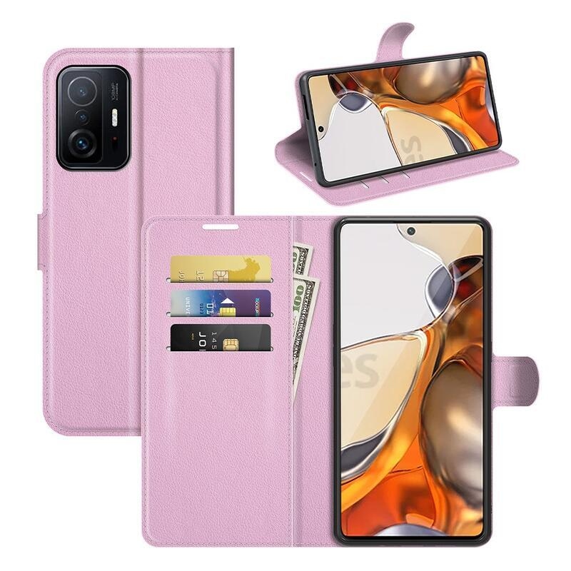 Litchi PU kožené peněženkové puzdro na mobil Xiaomi 11T / 11T Pro - ružové