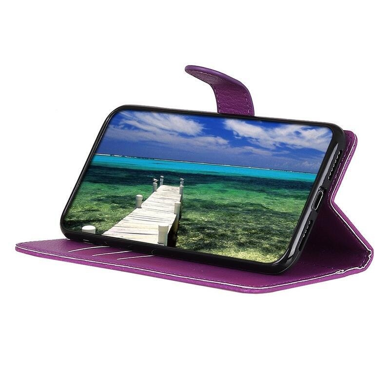 Litchi PU kožené peňaženkové púzdro na mobil Xiaomi 12T/12T Pro - fialové