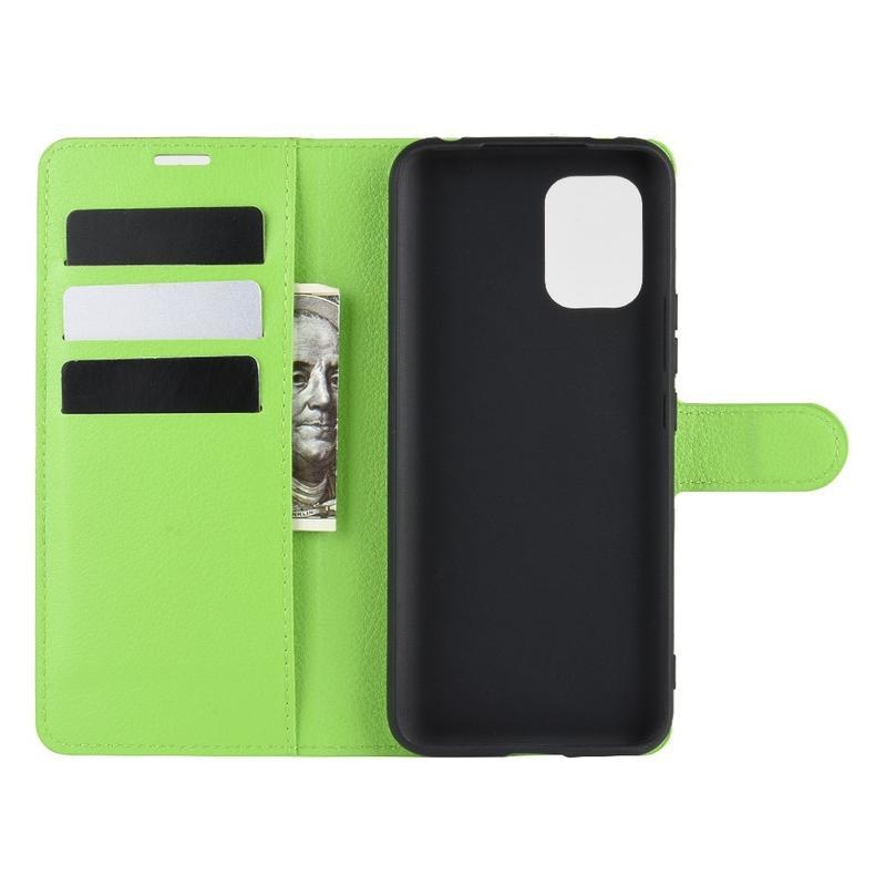 Litchi PU kožené peněženkové puzdro na mobil Xiaomi Mi 10 Lite - zelené