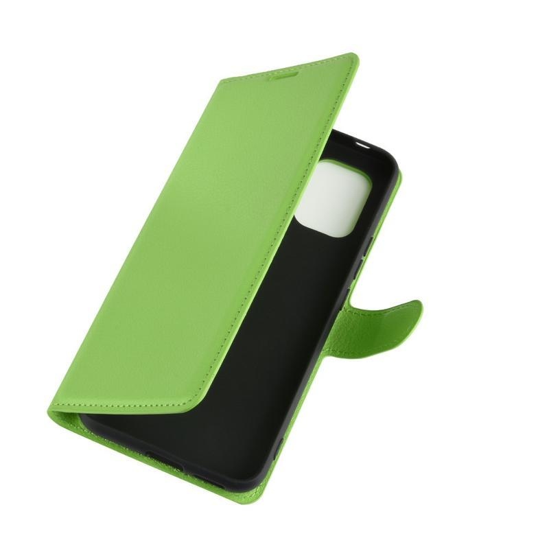 Litchi PU kožené peněženkové puzdro na mobil Xiaomi Mi 10 Lite - zelené